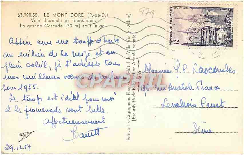 CPA Le Mont Dore P de D Ville Thermale et touristique  — Rückseite