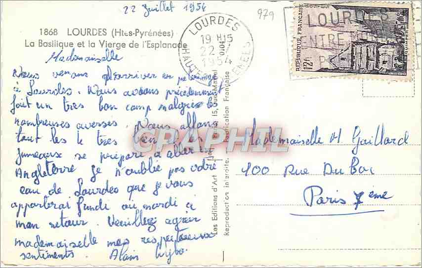 CPM Lourdes Htes Pyrenees La Basilique et la Vierge de l'Esplanade  — Rückseite