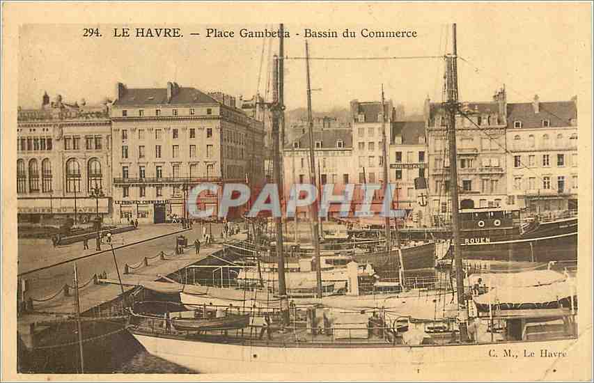 CPA Le Havre Place Gambetta Bassin du Commerce Bateaux