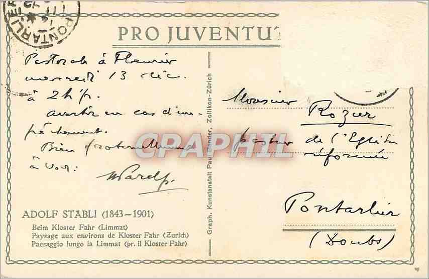 CPA Adolf Stabli 1843 1901 Paysage aux environs de Kloster Fahr  — Verso