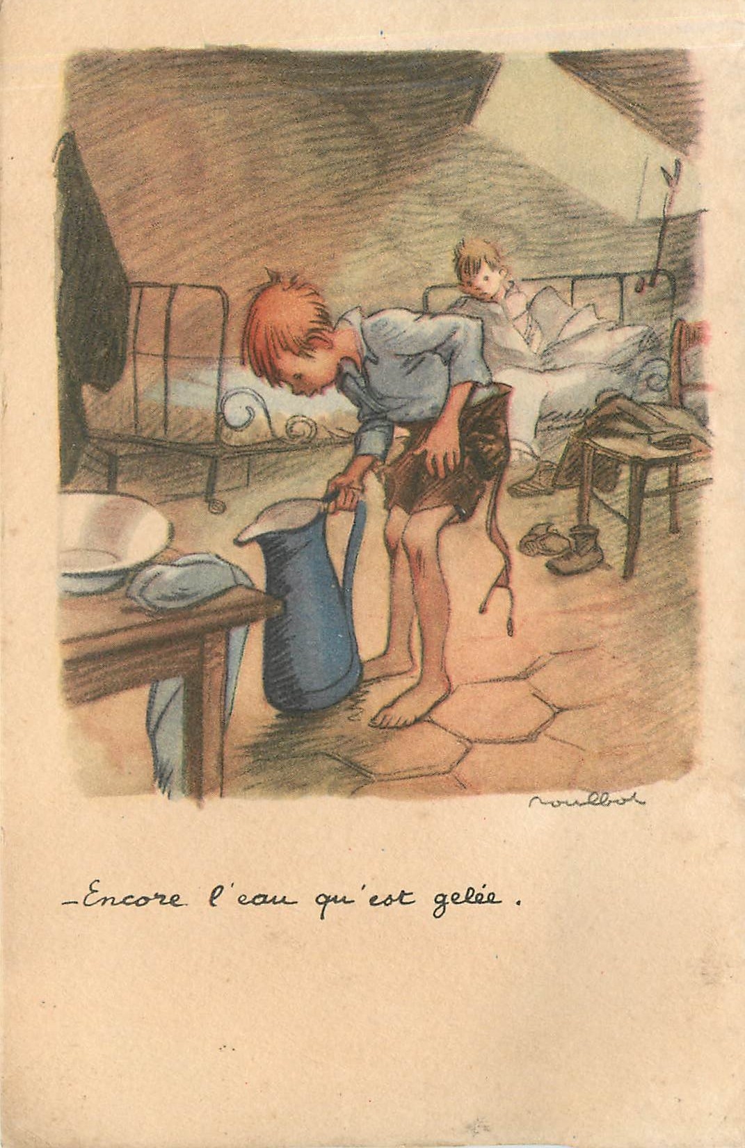 CPA Encore l'eau qu'est gelee Poulbot