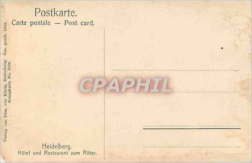 CPA Heidelberg Hotel und Restaurant zum Ritter  — Rückseite