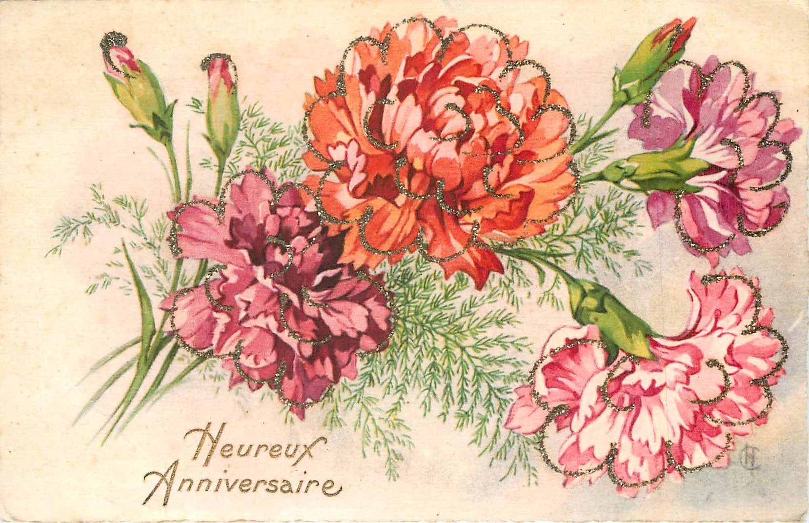 CPA Heureux Anniversaire Fleurs