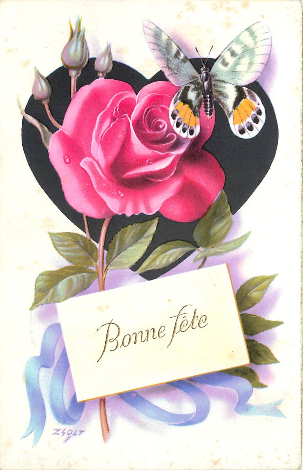 CPA Bonne Fete Fleurs Papillon