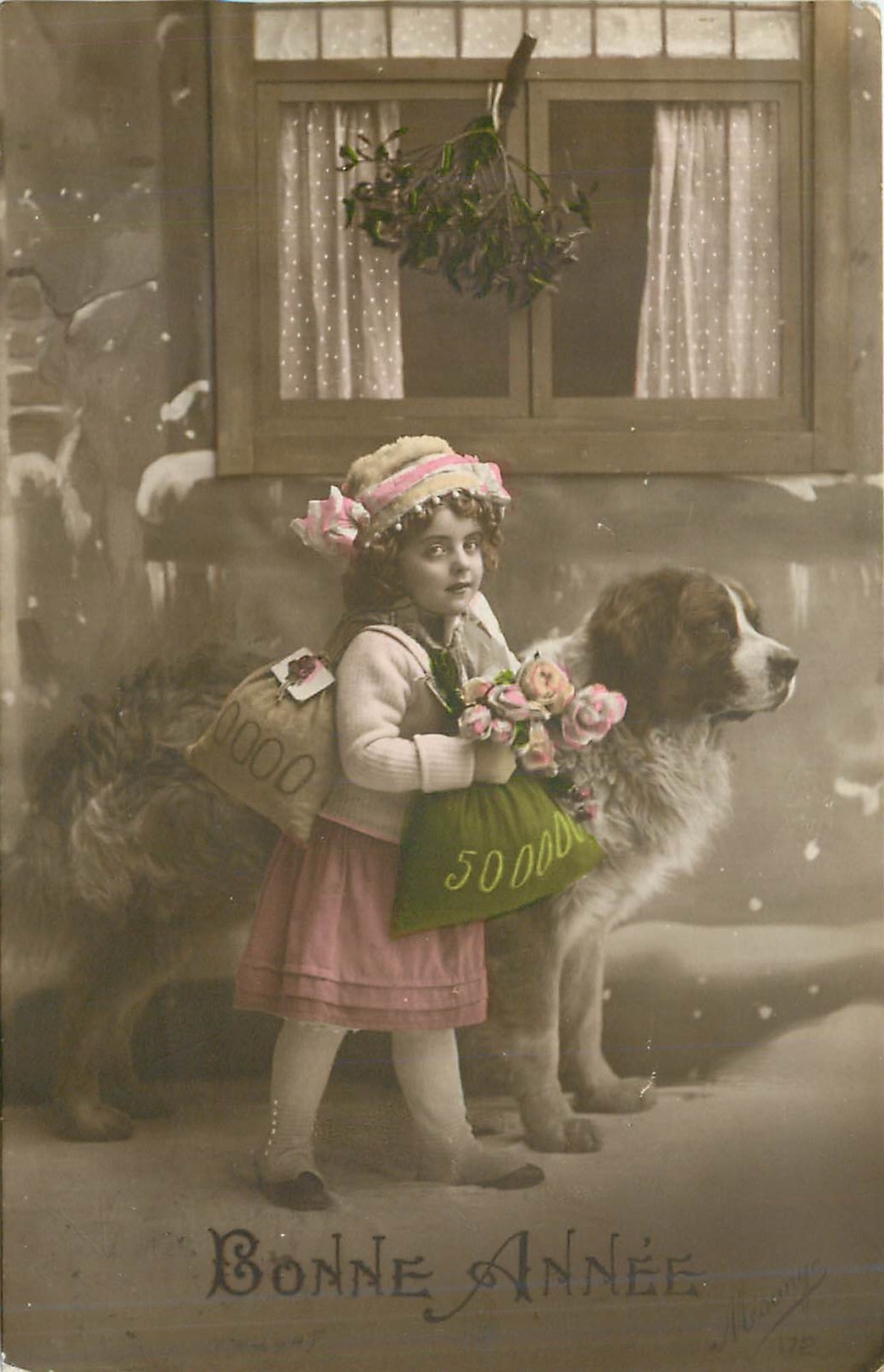 CPA Bonne annee Chien Enfnat