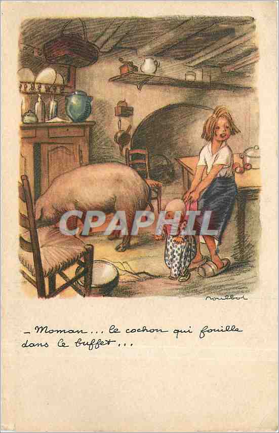 CPA Poulbot Cochon Porc