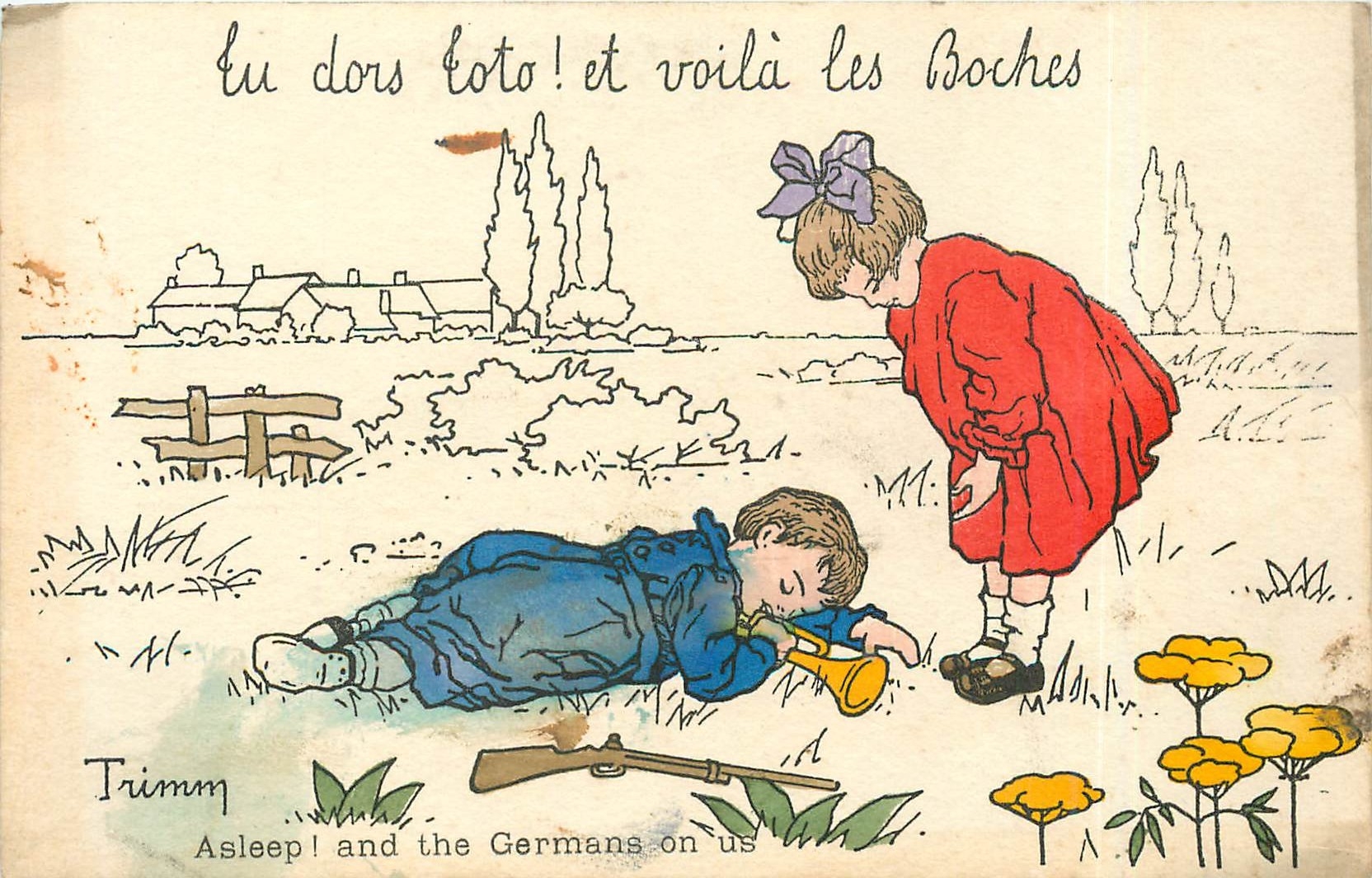 CPA Asleep and the Germains on us Militaria