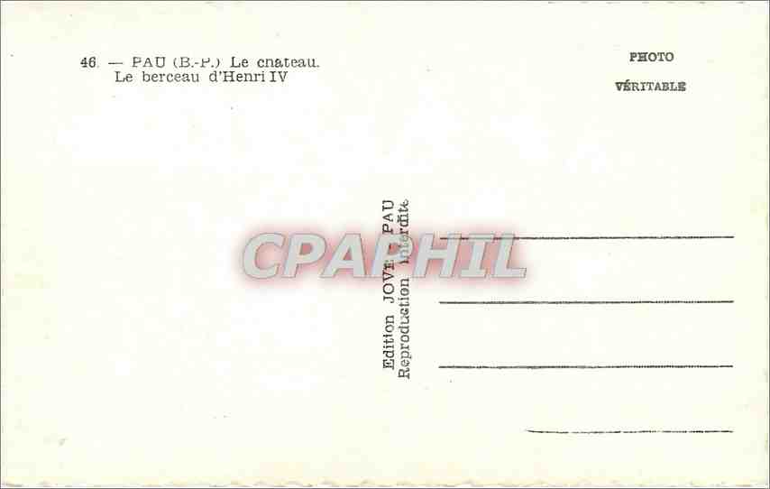 Le berceau d'Henri IV — Pau (B.P.) — Édition JOVE PAU — Rückseite