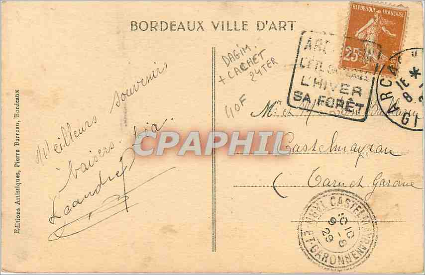 Bordeaux - Le Monument des Girondins et le Cours du Maréchal-Foch — Éditions Artistiques, Bordeaux — Rückseite