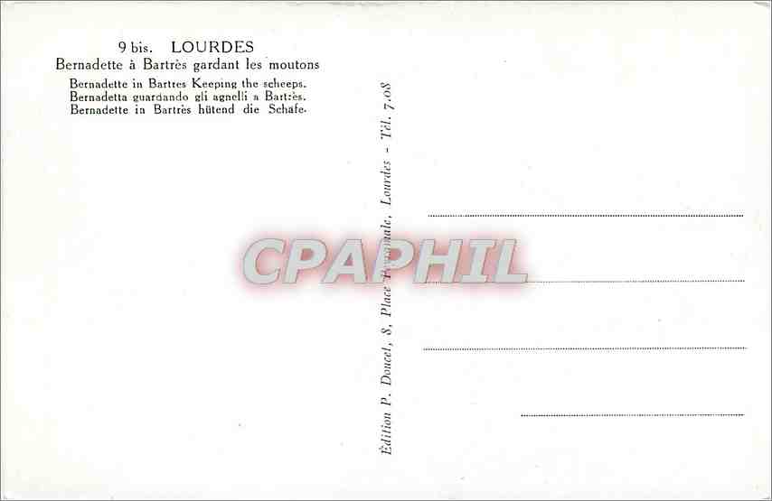 CPA Lourdes Bernadette a Bartres gardant les moutons  — Verso