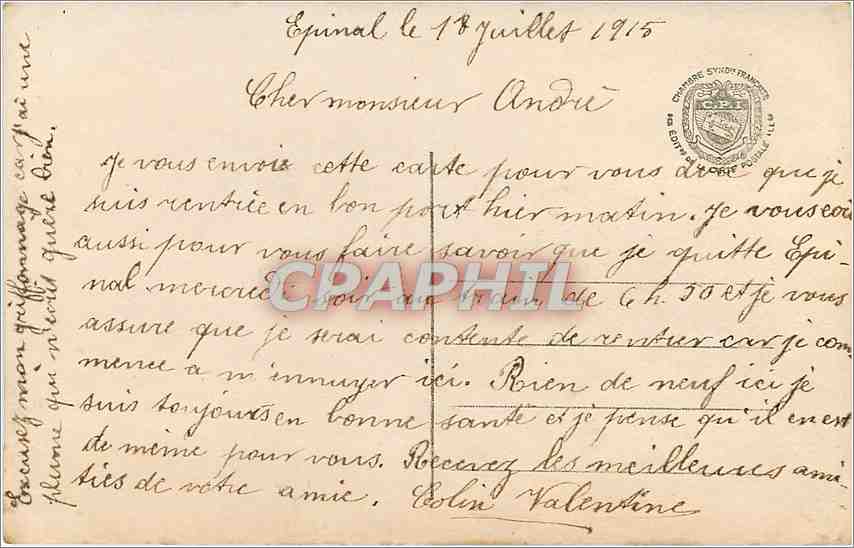 CPA Femme — Verso