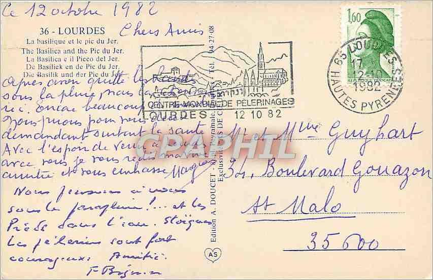CPM Lourdes La basilique et le pic du Jer  — Verso