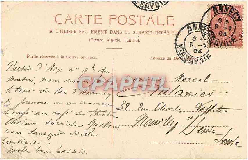CPA Lac d'Annecy Bateau — Rückseite
