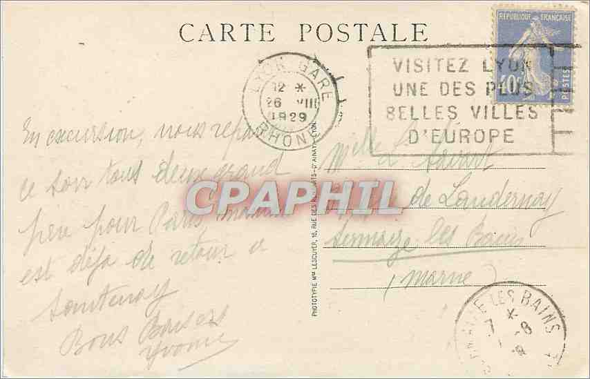 CPA Lyon Artistique Pont de la Guillotiere et coteau d fourviere  — Verso