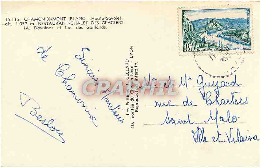Chamonix-Mont-Blanc — Châtalet des Glaciers, Lac des Gaillands — Éditions Cellaard, Lyon — Verso