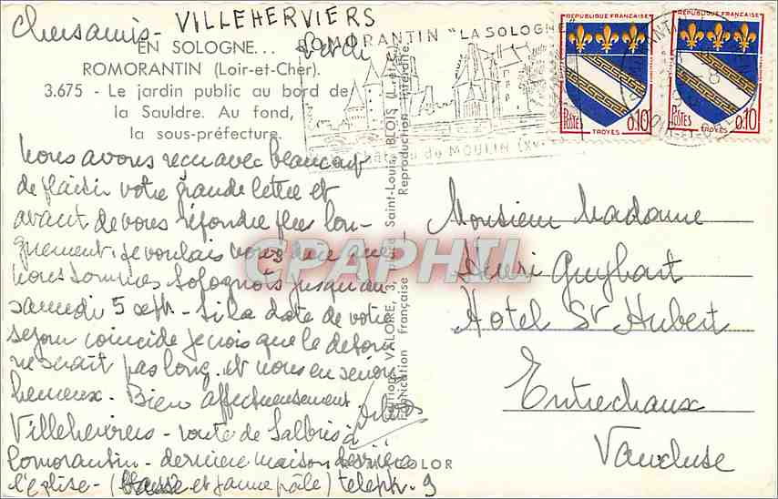 Villeneuve-sur-Loire — Jardin public au bord de la Sauldre — éditeur Valoire — Verso