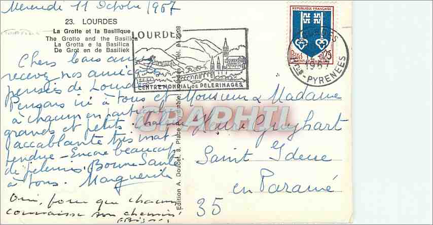 CPM Lourdes la Grotte et la Basilique  — Verso