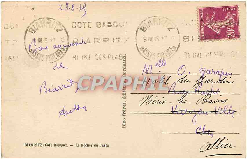 CPA Biarritz Cote Basque le Rocher du Basta  — Verso