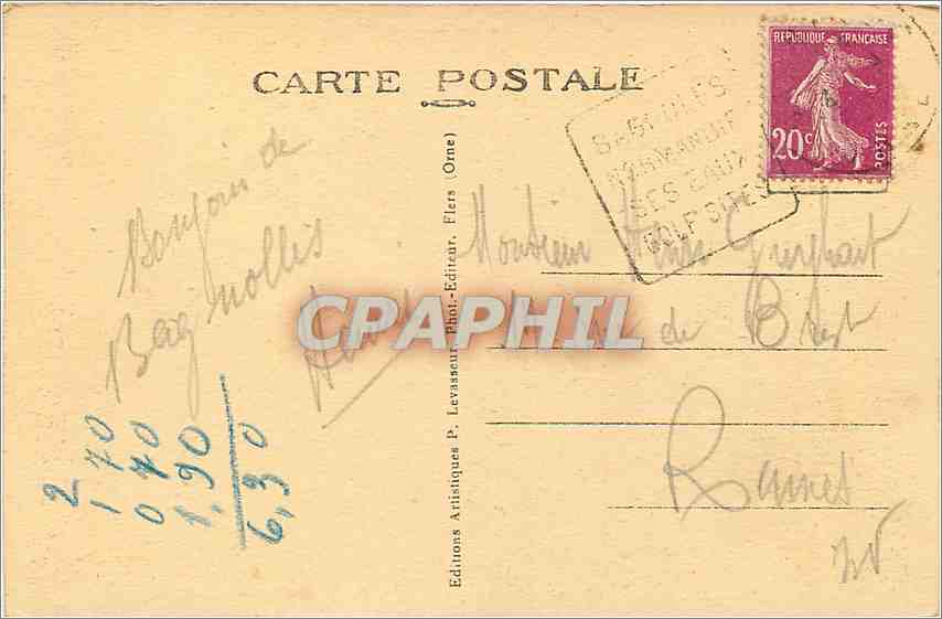 CPA La Normandie Bagnoles de l'Orne vue sur le grand Hotel prise de Super Bagnoles  — Rückseite