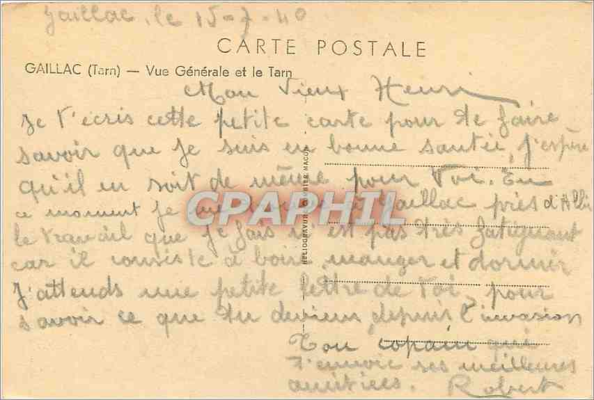 CPA Gaillac Tarn vue generale et le Tarn  — Rückseite