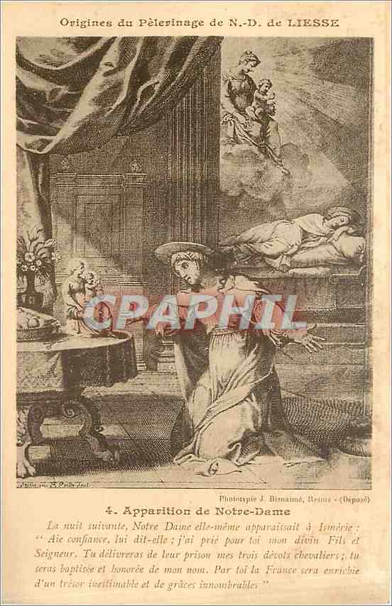 Origines du Pèlerinage de N.-D. de LIESSE — 4. Apparition de Notre-Dame — Phototypie J. Bionaimé, Brême (Déposé)