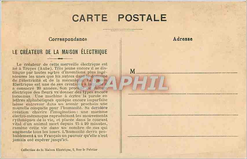 CPA Georgla Knap Createur de la Maison Electrique  — Verso
