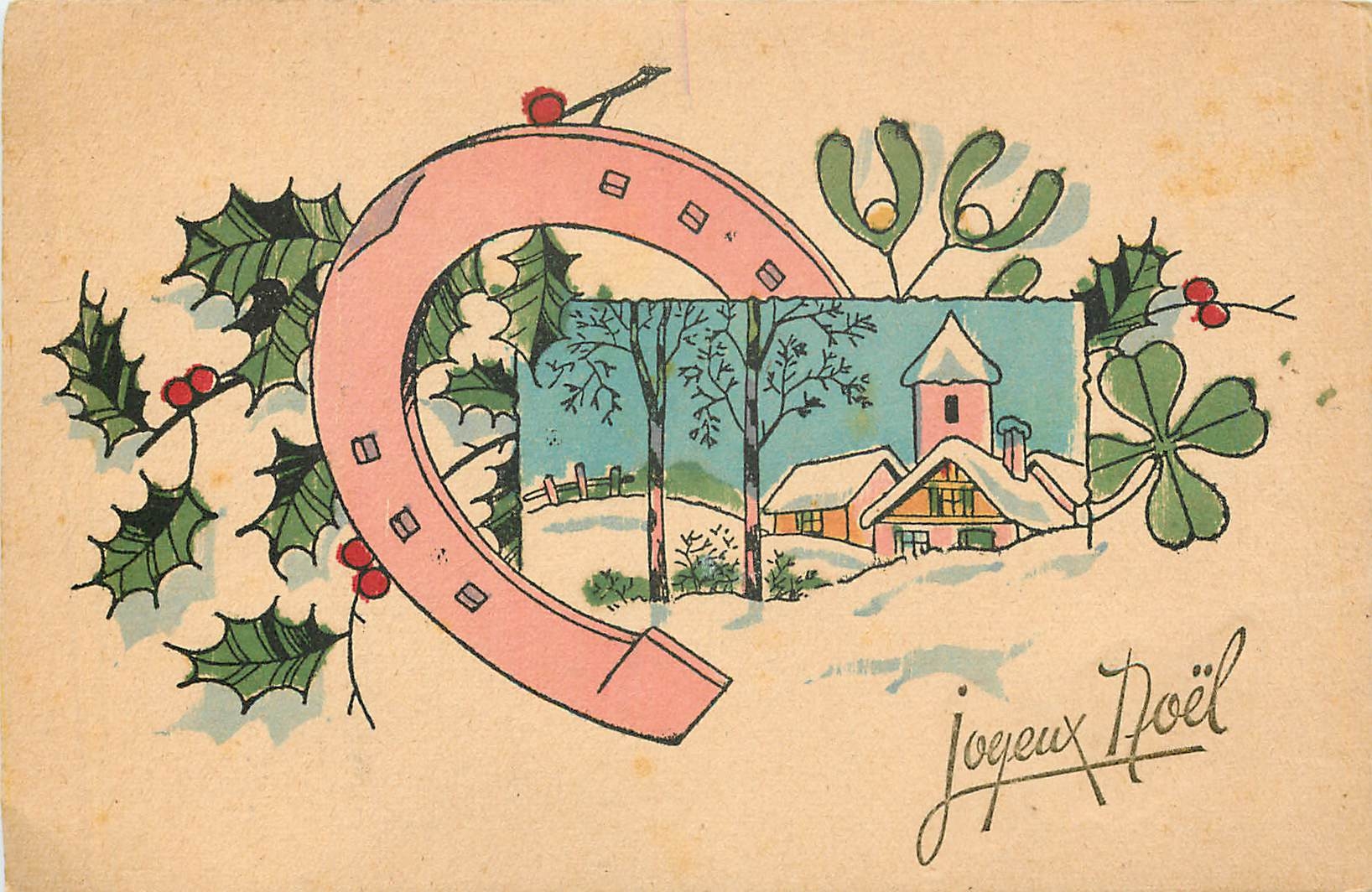 CPA Joyeux Noel  Fer a cheval