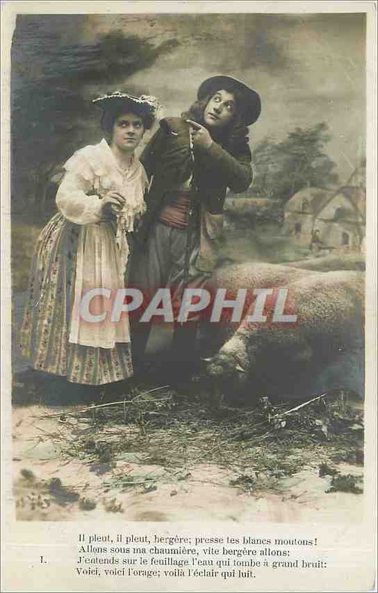 CPA Il pleut il pleut bergere presse les blancs moutons Femme