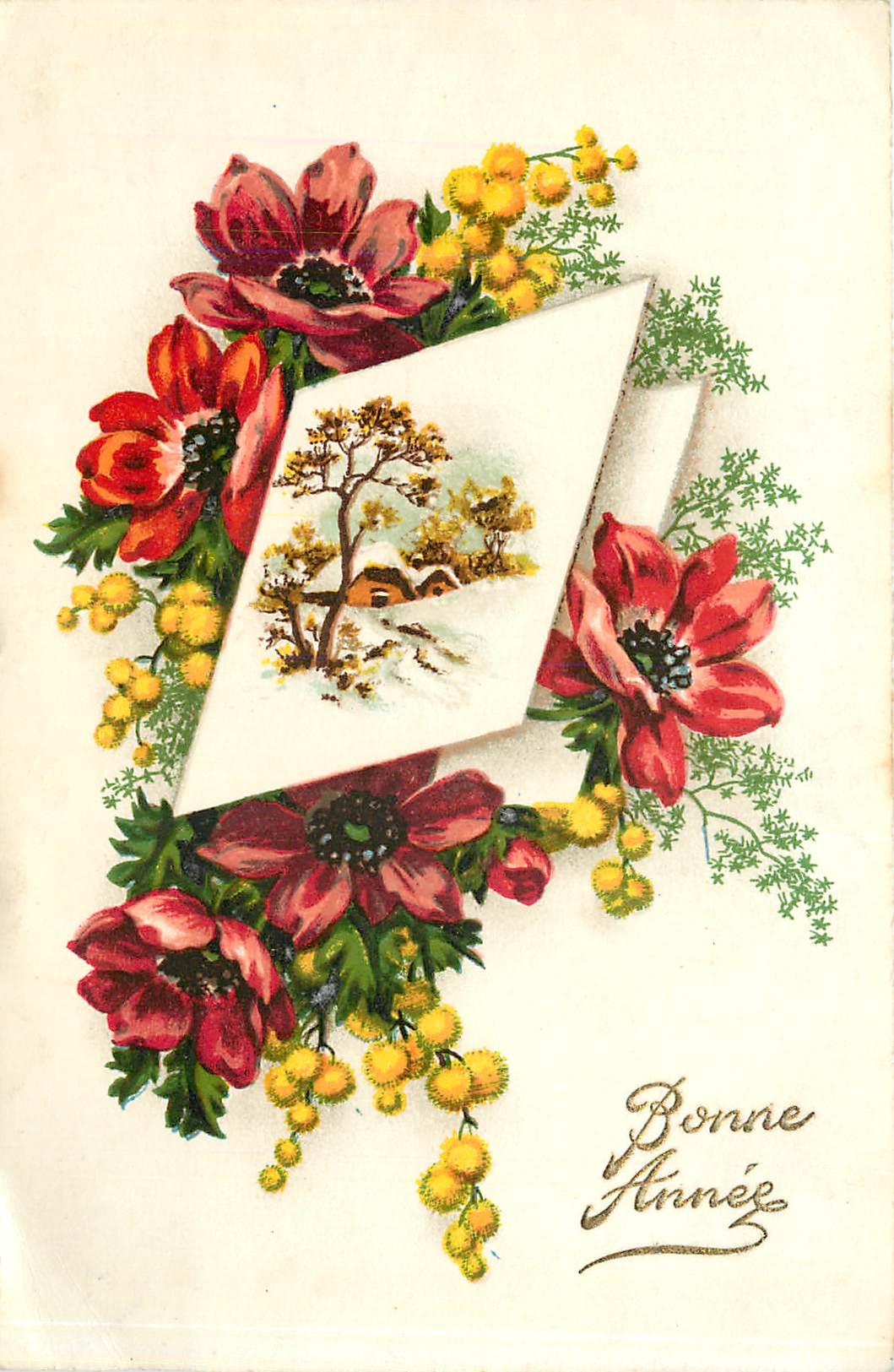 CPA Bonne Annee Fleurs