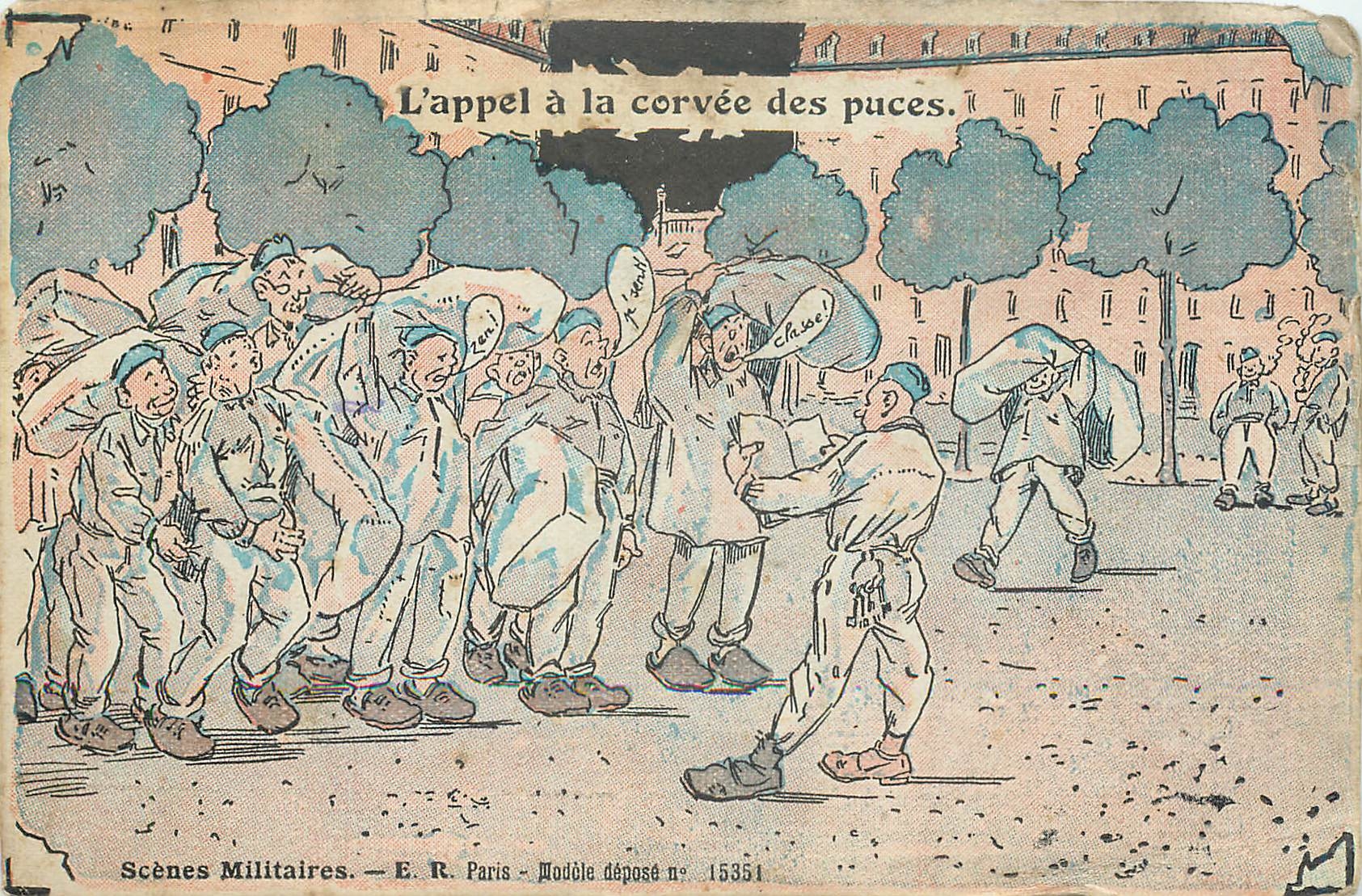 CPA L'Appel a la corvee des puces Scenes Militaire Militaria