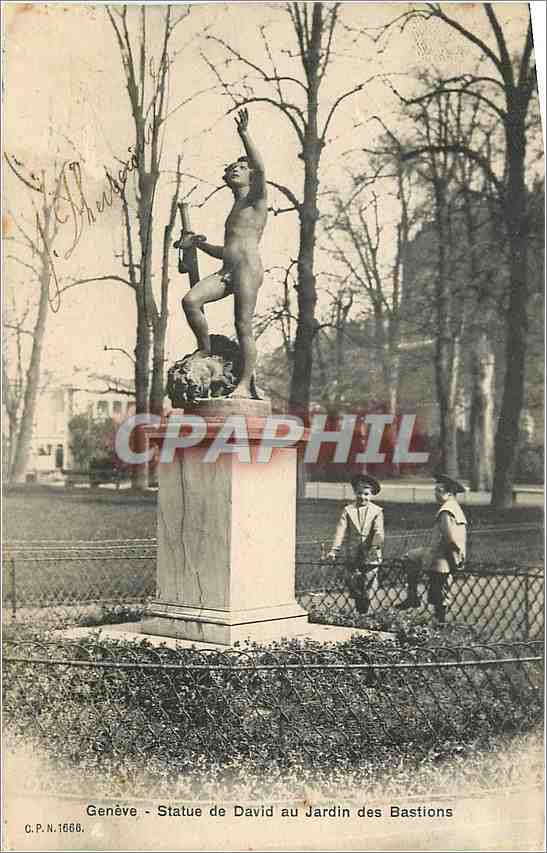 CPA Geneve Statue de David au Jardin des Bastions 