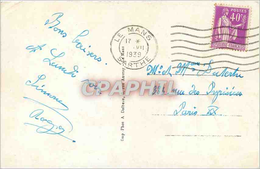 CPA Le Mans l'Horloge fleurie  — Rückseite