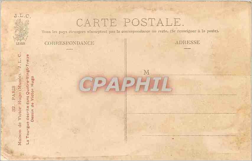 CPA Paris Maison de victor Hugo Musee la Tourgue decrite dans quatre Vingt Treize dessin de Vicor Hu — Rückseite
