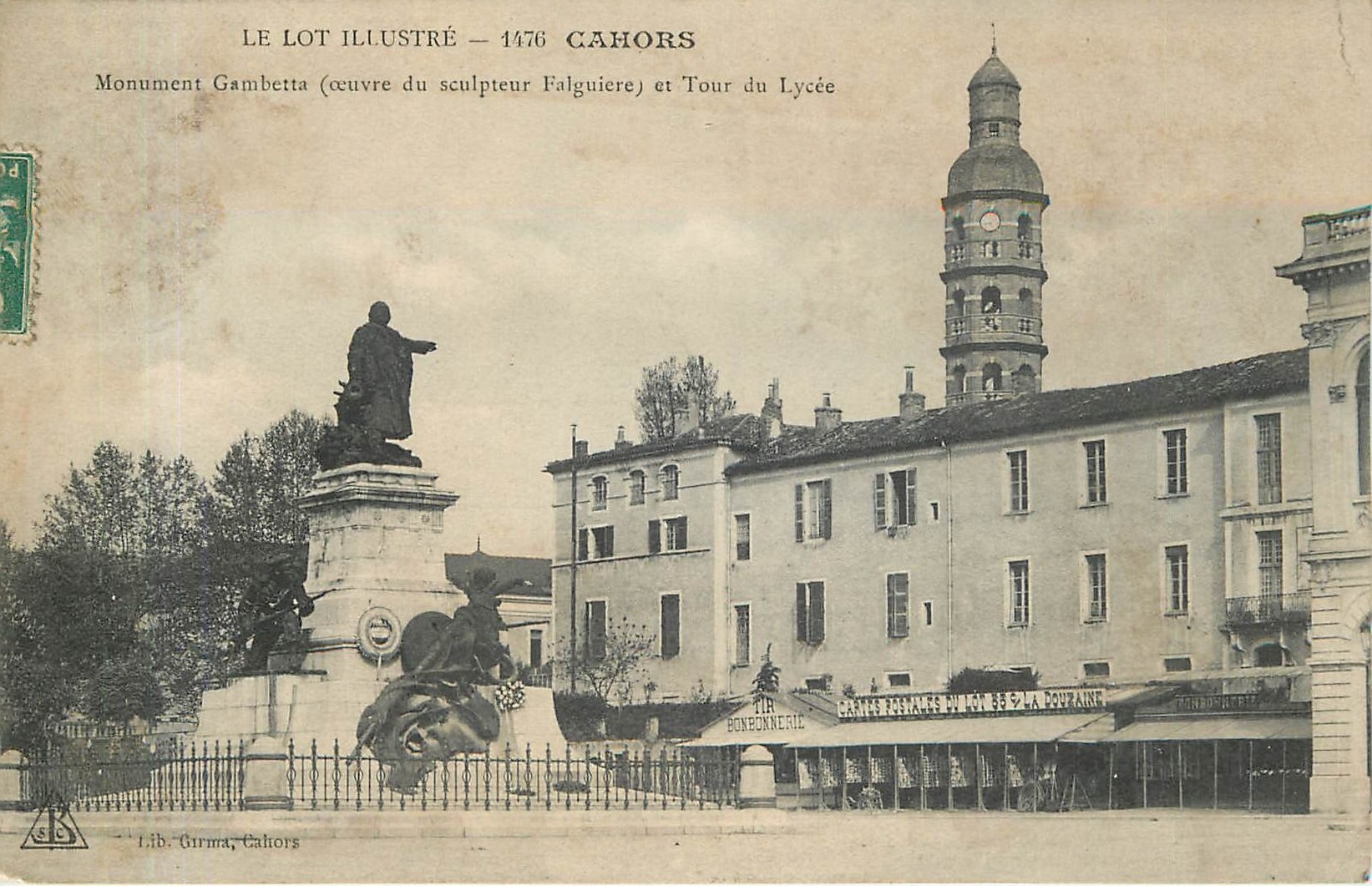 CPA Le Lot Illustre Cahors Monument Gambetta Oeuvre du Sculpteur Falguiere et tour du Lycee 