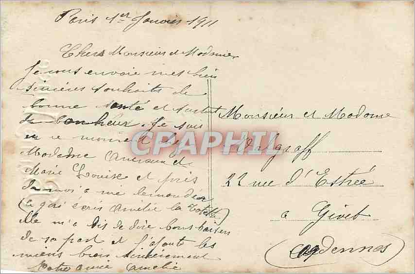 Femme avec fleurs — Bonne Année 1911 — REX, n°411 — Verso