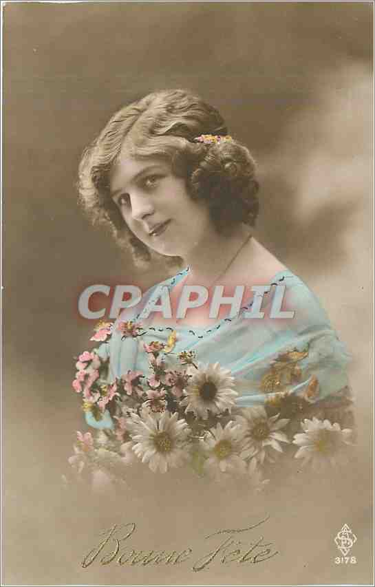 Jeune femme tenant un bouquet — Bonne Fête — CPAPHIL 3178