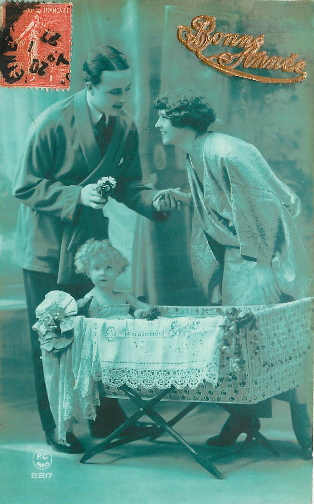 CPA Bonne Annee Femme Enfant