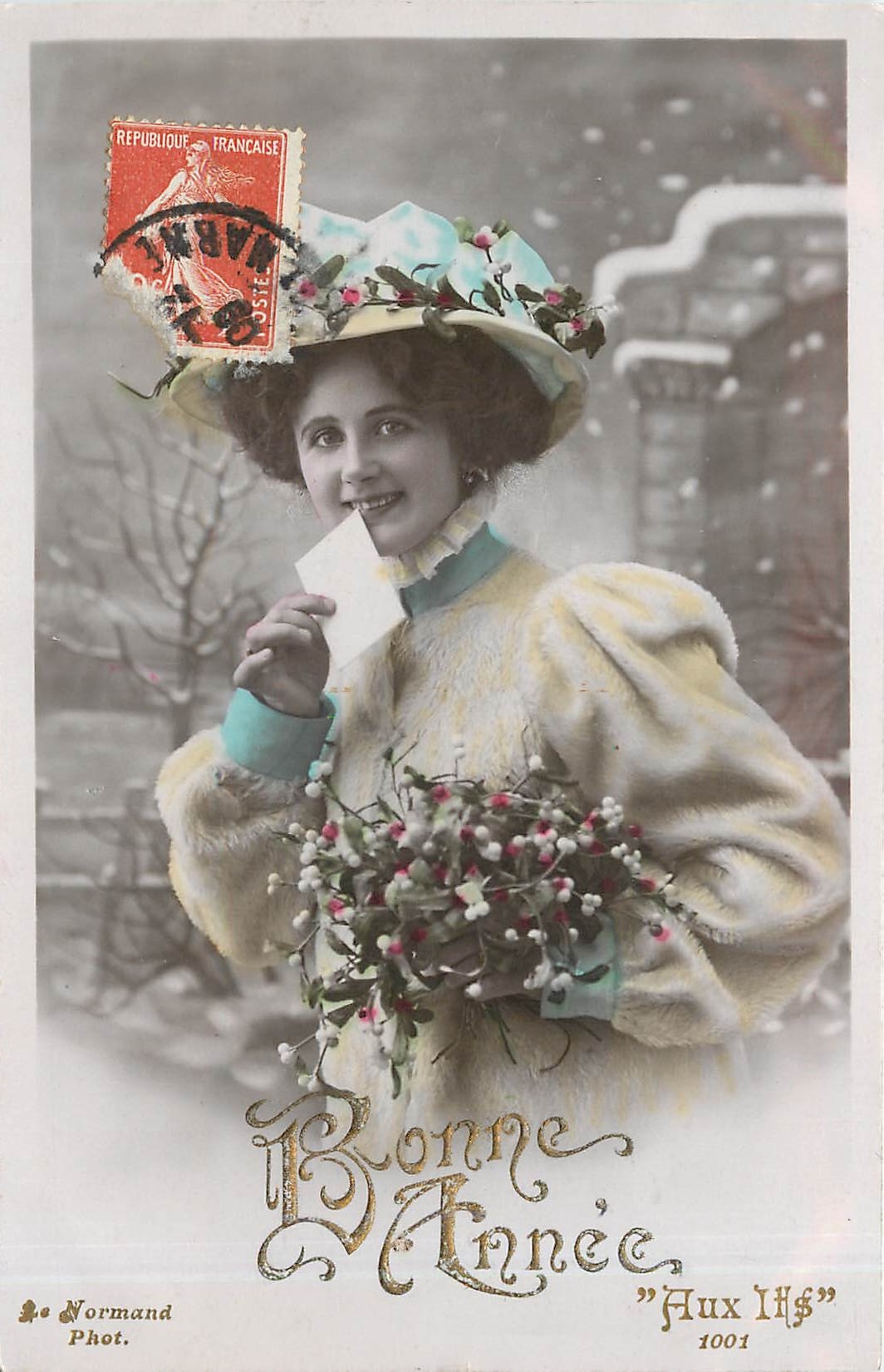 CPA Bonne Annee Femme