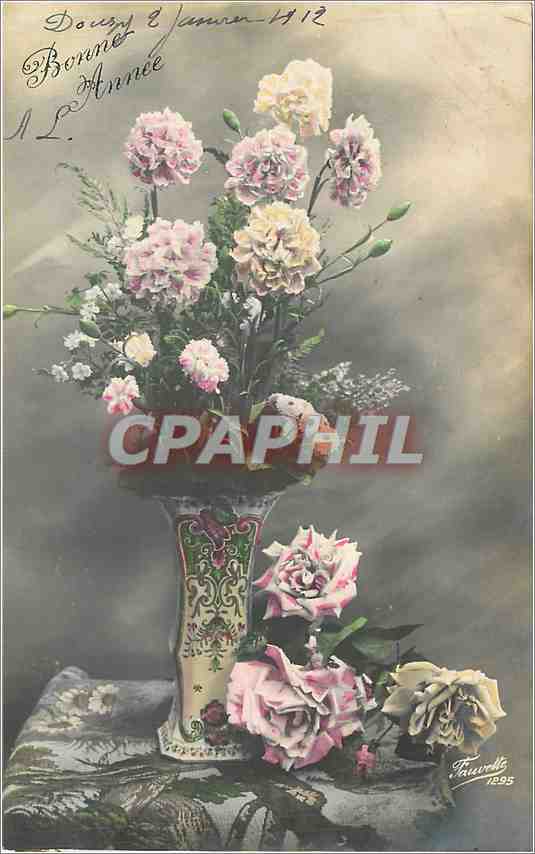 CPA Bonne Annee Fleurs - Recto