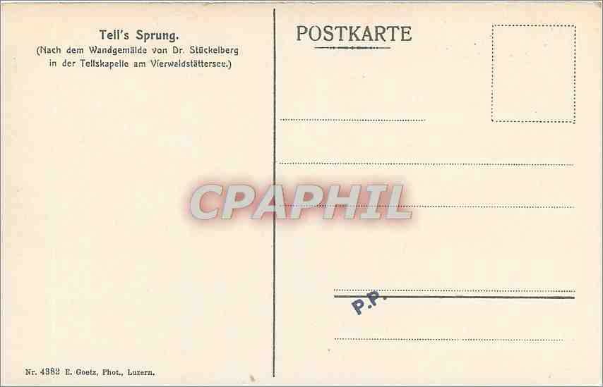 CPA Tell's Sprung nach dem Wandgemalde von Dr Stuckelberg in der tellskapelle am vierwaldstattersee  — Verso