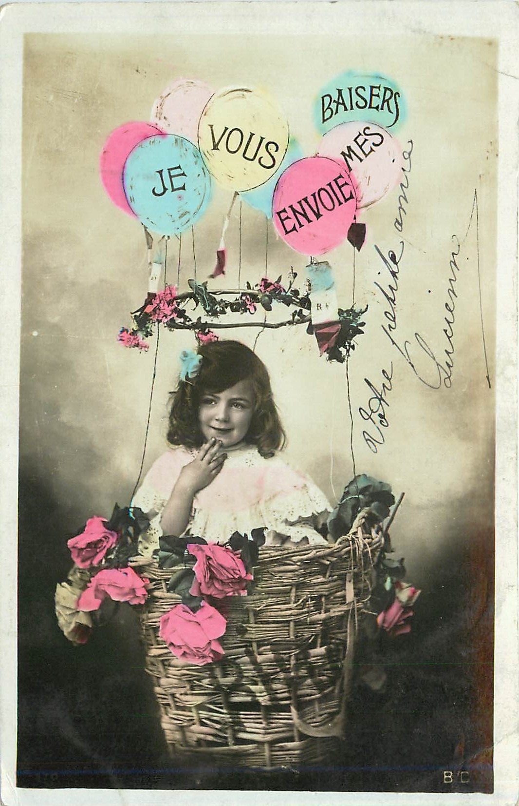 CPA Je vous envoie mes Baisers Enfant Ballon