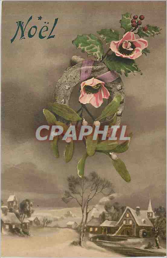 CPA Noel Fleurs Fer a cheval Moulin