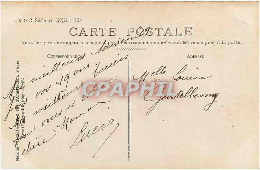 Jeune femme avec bouquet de fleurs — Heureux Anniversaire — VEC Série N° 3252-16 — Back