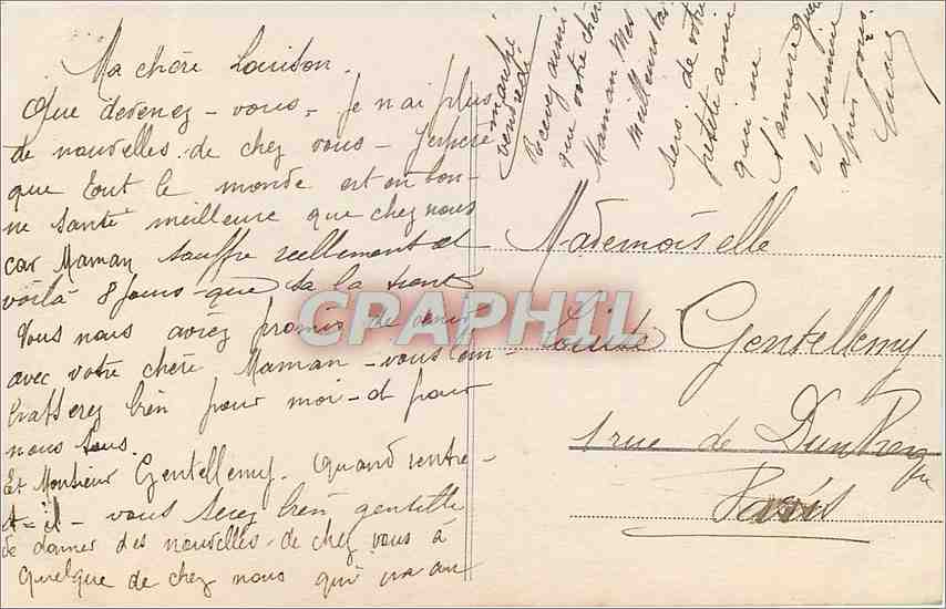 Jeune femme en robe brodée — bouquet de roses — éditeur Faurelle, n°1081 — Verso