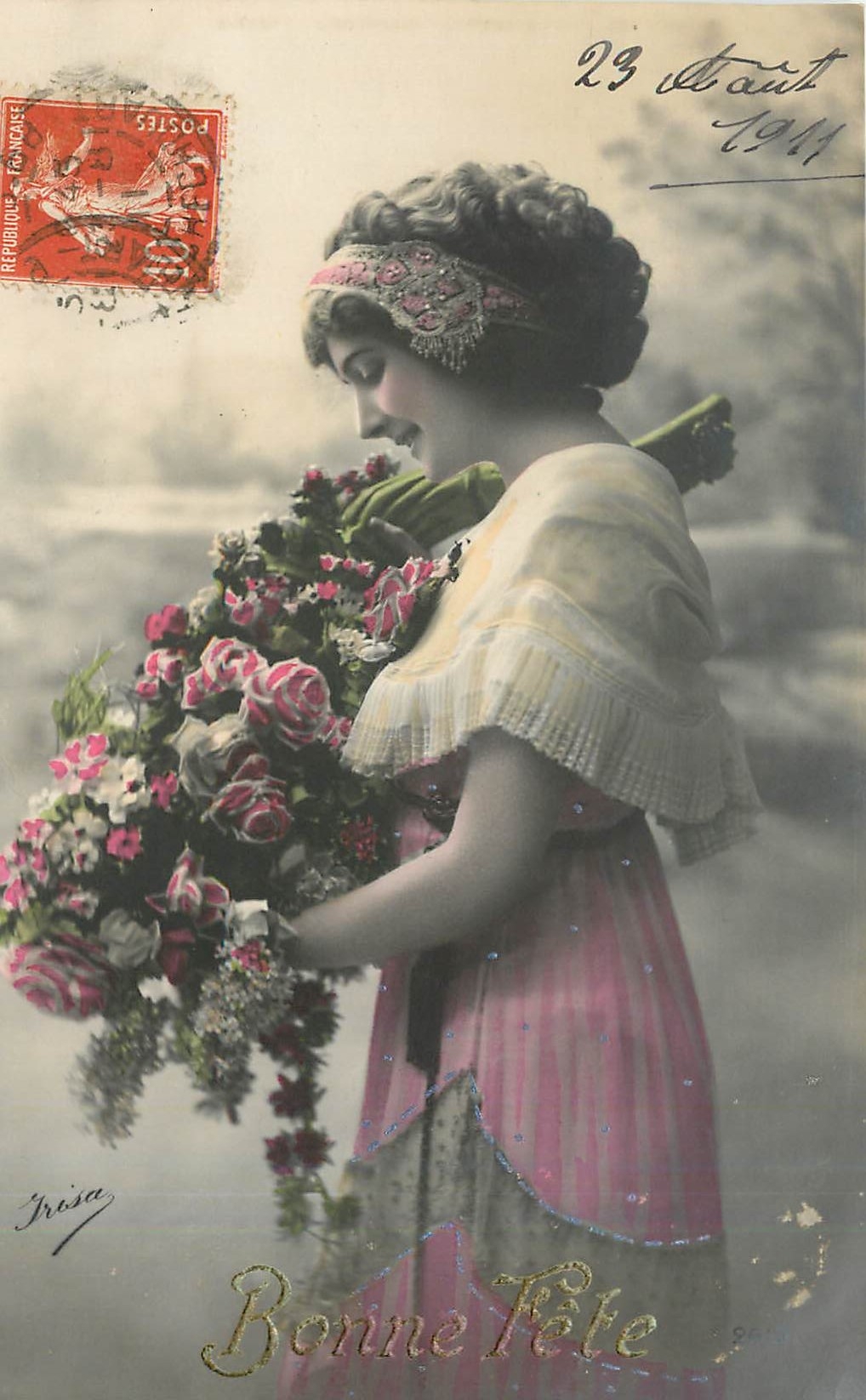 Frau mit Blumenstrauß — Frohe Geburtstage — Irisa, n° 331502