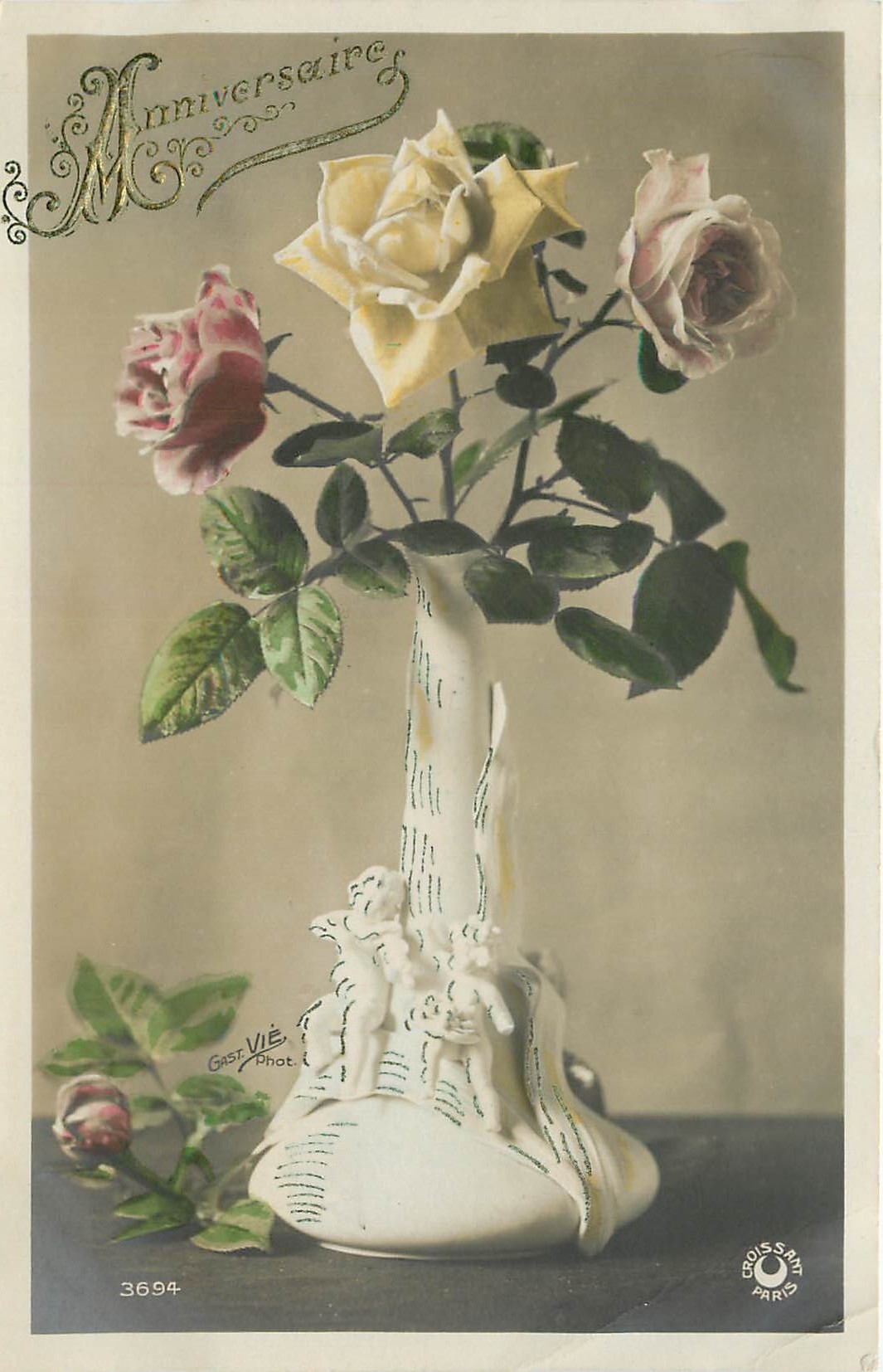 CPA Anniversaire Fleurs