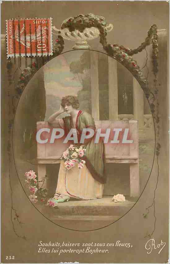 CPA Souhaits baisers sont sous ces fleurs elles lui porteront Bonheur 