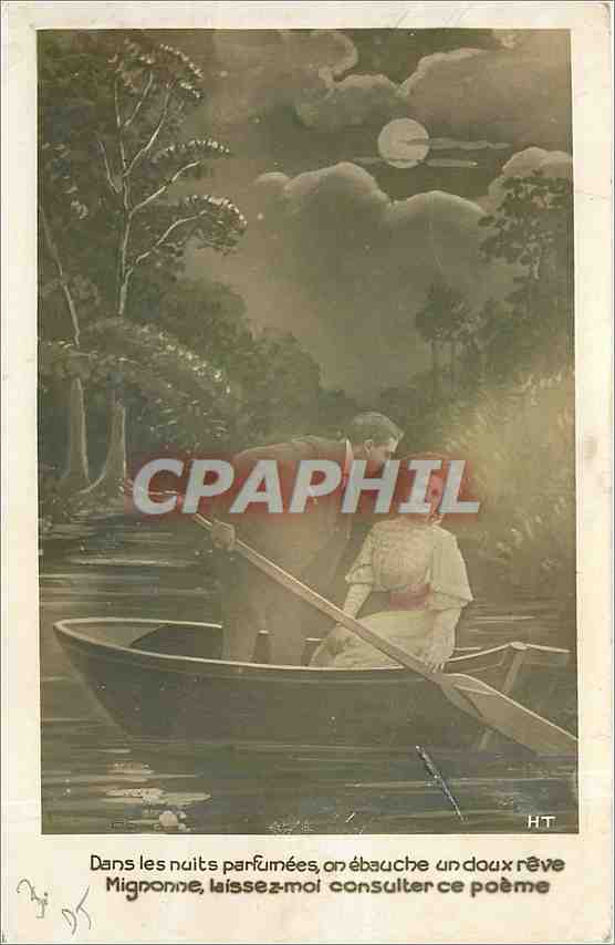CPA Dans les nuit parfumees on ebauche un doux reve mignonne laissez moi consulter ce poeme 