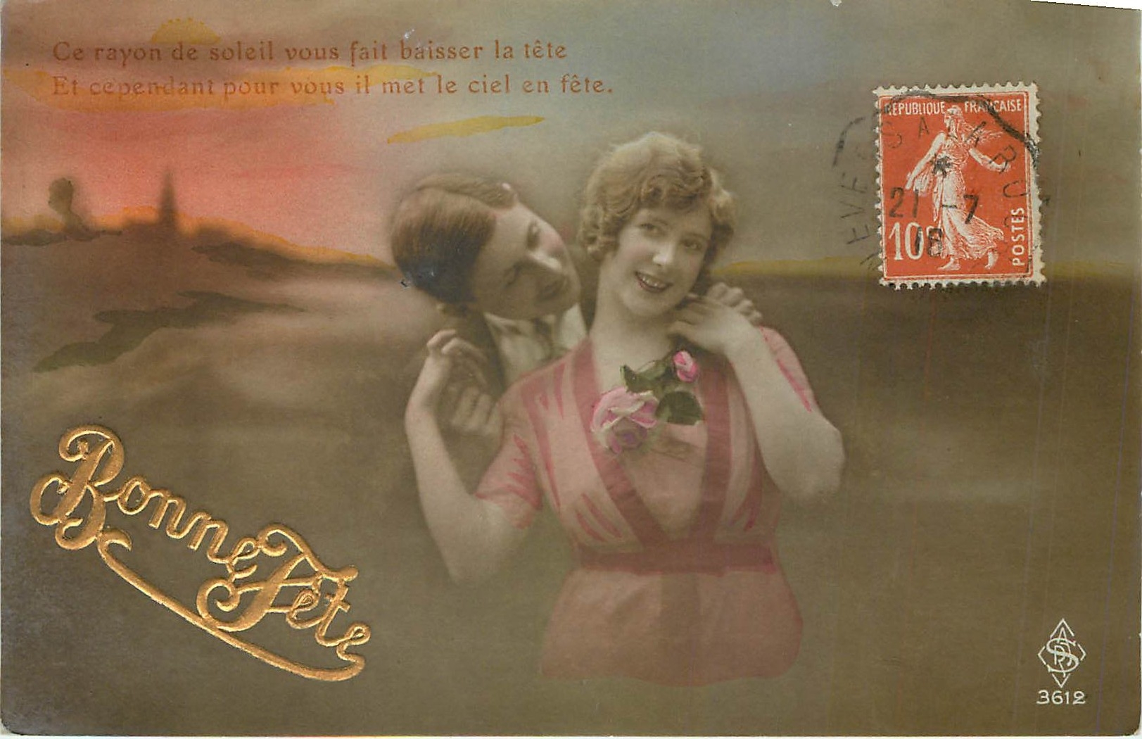 CPA Bonne fete ce rayon de soleil vous fait baisser la tete et cependant pour vous il met le ciel en