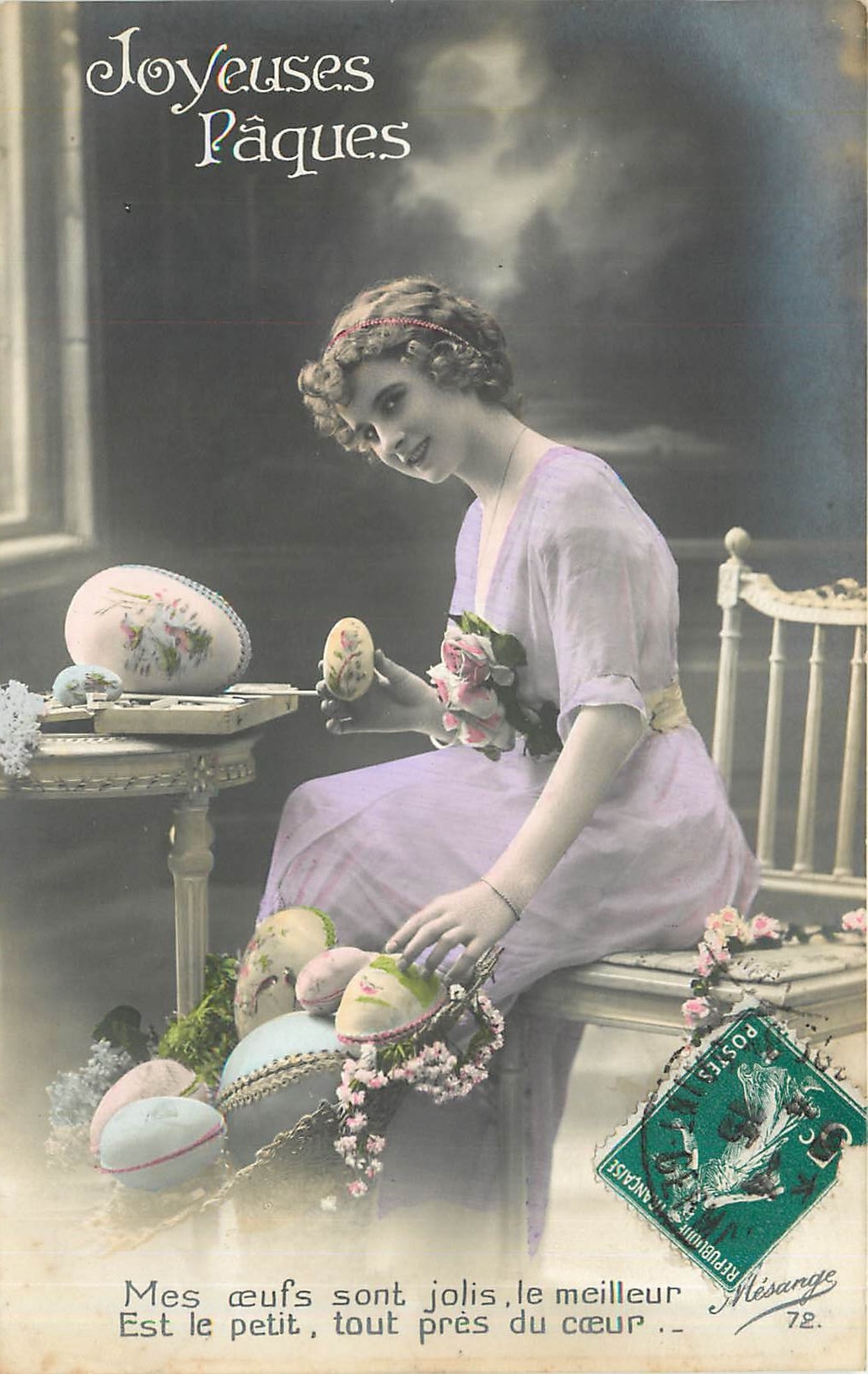 Young woman with Easter eggs — publisher Mesange, no. 72